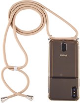 Voor iPhone XS / X Transparante TPU-beschermhoes met draagkoord en kaartsleuf (goud)