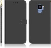 Voor Galaxy S9 geÃ¯miteerd spiegelend oppervlak horizontale flip lederen tas met houder & kaartsleuven & portemonnee & lanyard (zwart)