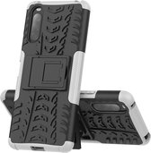 Voor Sony Xperia 10 â…¡ Tire Texture Shockproof TPU + PC beschermhoes met houder (wit)