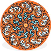 WallCircle - Wandcirkel ⌀ 60 - Mandala - Bladeren - Blauw - Oranje - Ronde schilderijen woonkamer - Wandbord rond - Muurdecoratie cirkel - Kamer decoratie binnen - Wanddecoratie muurcirkel - Woonaccessoires