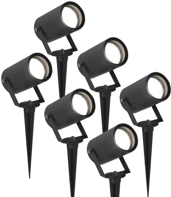 HOFTRONIC™ 6x Spikey LED Prikspot 5 Watt 6000K zwart IP65 waterdicht - Tuin spots, spots bodem buiten