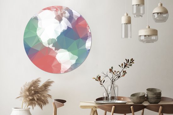 WallCircle - Wandcirkel ⌀ 120 - Illustratie wereld low poly - Ronde schilderijen woonkamer - Wandbord rond - Muurdecoratie cirkel - Kamer decoratie binnen - Wanddecoratie muurcirkel - Woonaccessoires XXL
