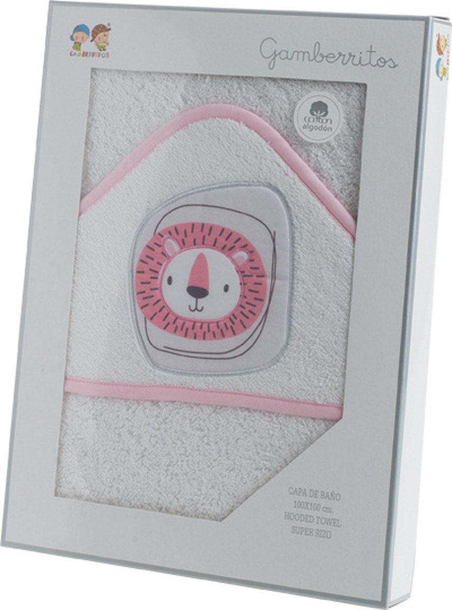 Gamberritos Badcape Leeuw 100 X 100 Cm Katoen Wit/roze