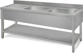 Roestvrijstalen spoeltafel ECO - met bodemplaat - 1,6 m - 2 spoelbakken rechts - L 50 x B 50 x D 30 cm | GGM Gastro