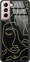 Samsung S21 hoesje glass - Abstract faces | Samsung Galaxy S21  case | Hardcase backcover zwart