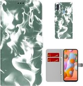 Voor Samsung Galaxy A11/M11 EU Versie Cloud Fog Patroon Horizontale Flip Lederen Case met Houder & Kaartsleuf & Portemonnee (Donkergroen)