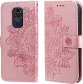 Voor Xiaomi Redmi Note 9 4G (buitenlandse versie) / Mi 10X 4G 7-bloemblaadje Bloemen reliëfpatroon Horizontaal Flip PU-lederen hoesje met houder en kaartsleuven & portemonnee & fotolijst (ros