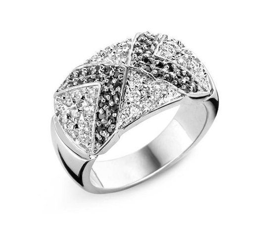 Orphelia Ring Black & White Zirconium Zilver 925 R-3237/50