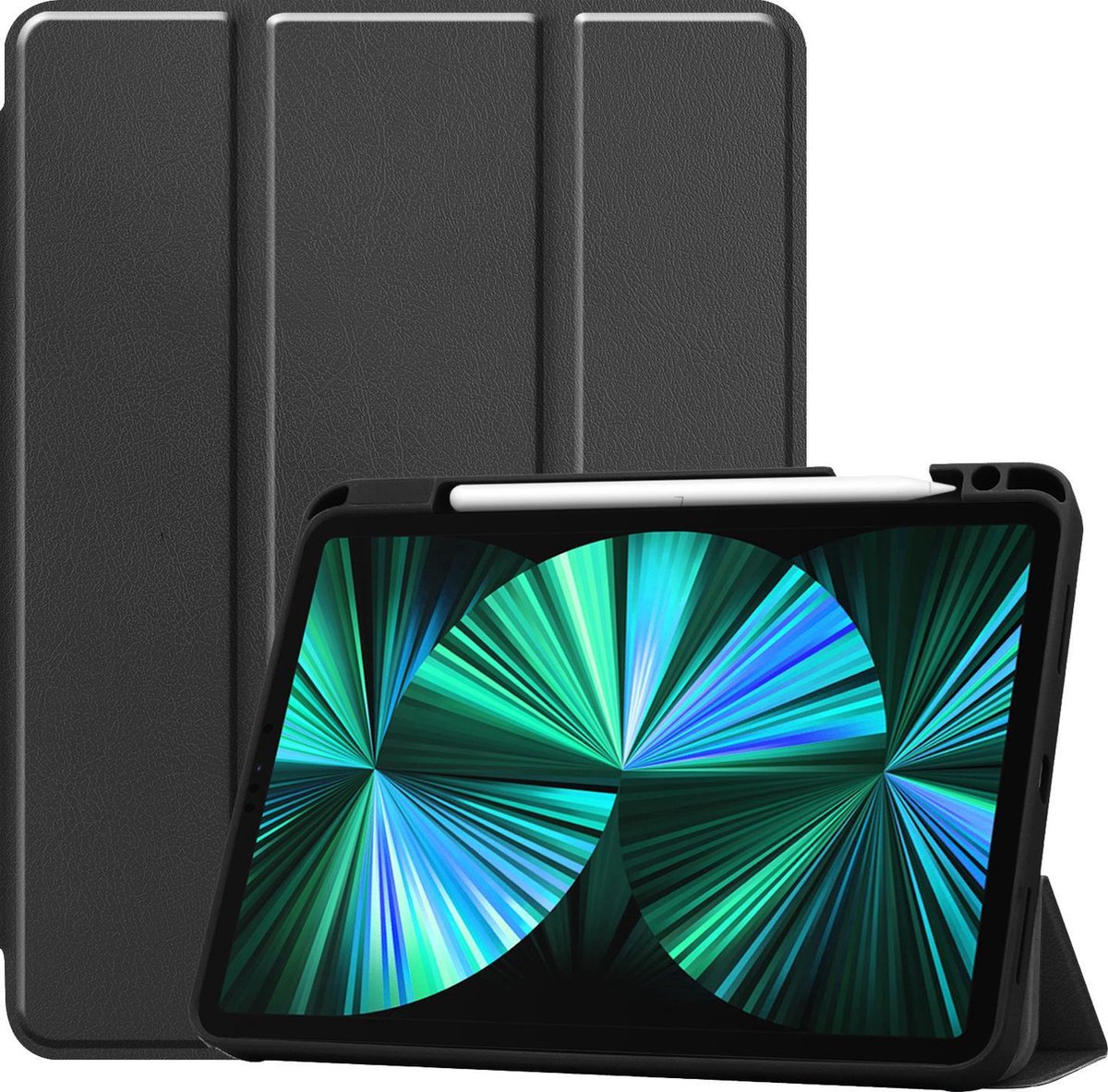 Hoesje Geschikt voor Apple iPad Pro (2021) - 12.9 inch - Dun & Stevig - Trifold Bookcase - Hard Cover Case - Met Uitsparing Geschikt voor Apple Pencil - Hardcover Book - Tablet Hoes - Zwart