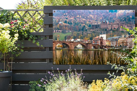 Tuinposter 120x80 cm - Tuindecoratie Heidelberg - Kasteel - Brug - Poster voor in de tuin - Buiten decoratie - Schutting tuinschilderij - Tuindoek muurdecoratie - Wanddecoratie balkondoek