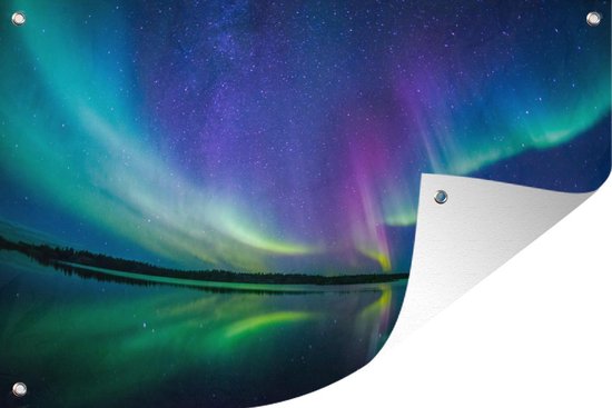 Affiche de jardin Aurores boréales avec reflet 120x80 cm - Toile de jardin / Toile d'extérieur / Peintures d'extérieur (décoration de jardin)