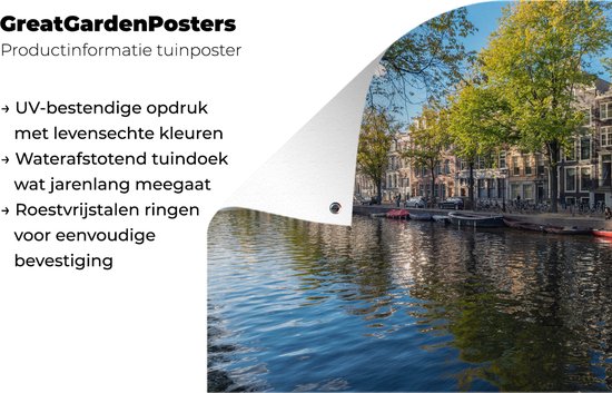 Tuinposter 180x120 cm - Tuindecoratie De Prinsengracht in het centrum van Amsterdam - Poster voor in de tuin - Buiten decoratie - Schutting tuinschilderij - Tuindoek muurdecoratie - Wanddecoratie balkondoek
