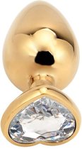 PLGZ - Hartvormige Metalen Buttplug - Goud - Witte Siersteen -Verkrijgbaar in 3 maten Large