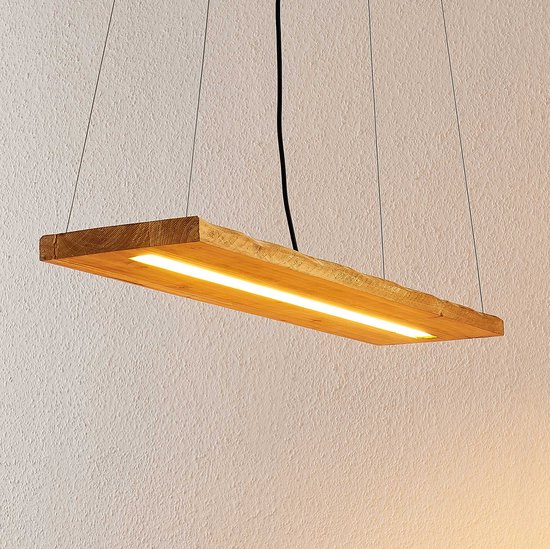 Lindby - Hanglamp- met dimmer - 1licht - hout, metaal - H: 3 cm - licht hout, antiek nikkel - Inclusief lichtbron