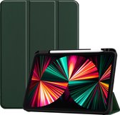 iPad Pro 2021 Hoes 12,9 Inch Book Case Hoesje Met Pencil Houder - Donker Groen