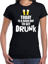 Zwart fun t-shirt good day to get drunk - dames -  Drank / festival shirt / outfit / kleding S