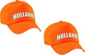 2x stuks holland fan pet / cap oranje - volwassenen - EK / WK / Koningsdag - Nederland supporter petje / kleding