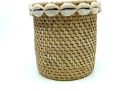 Ratannen pot met schelpen H12  - retro - trendy -  gemaakt op Bali