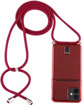 Voor iPhone 12 transparante TPU beschermhoes met lanyard en kaartsleuf (rood)