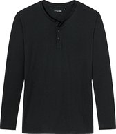 SCHIESSER Mix+Relax T-shirt - lange mouw O-hals met knoopjes - zwart - Maat: L