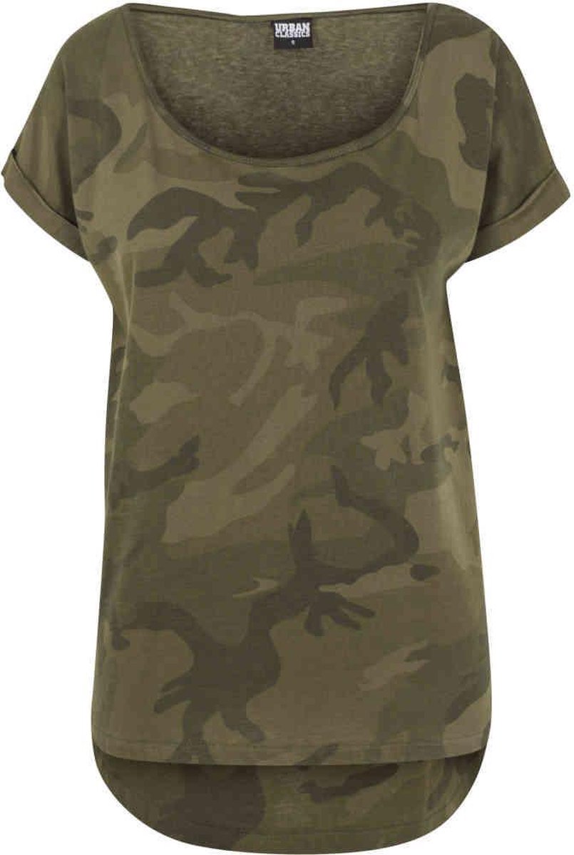 Urban Classics Camo Back Shaped Tee Dames T-shirt donkercamouflage XS Donker Camouflage
