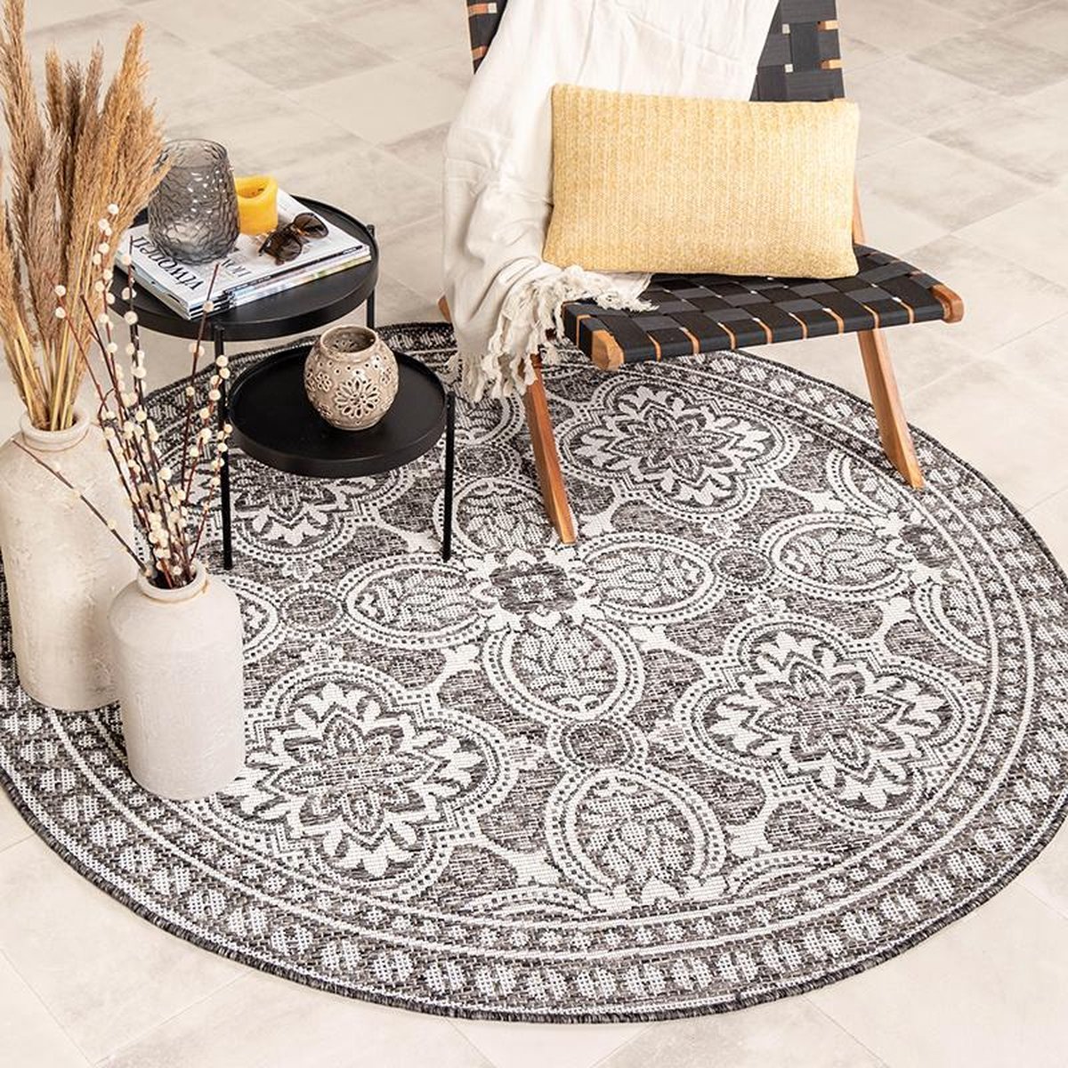 Fraai Rond Buitenkleed - Summer Oriental Grijs - Ø 240cm