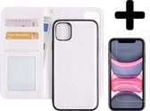 Hoes voor iPhone 11 Hoesje Case Uitneembaar Met Screenprotector - Hoes voor iPhone 11 Bookcase Hoes Wallet Case Met Screenprotector - Wit