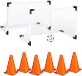 2x stuks voetbal goals/doelen set met 6x stuks oranje pionnen van 23 cm - Met bal en pomp - Voetbalveld voor kinderen