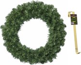 Groene kerstkransen/dennenkransen 50 cm kerstversiering met gouden hanger - Kerstversiering/kerstdecoratie kransen