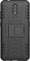 Mobigear Hoesje geschikt voor Nokia 2.3 Telefoonhoesje Hardcase | Mobigear Tire Backcover Shockproof met Standaard | Schokbestendig 2.3 Telefoonhoesje | Anti Shock Proof - Zwart