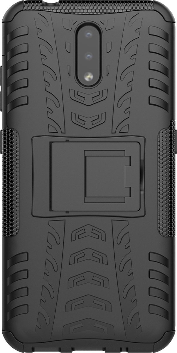Mobigear Hoesje geschikt voor Nokia 2.3 Telefoonhoesje Hardcase | Mobigear Tire Backcover Shockproof met Standaard | Schokbestendig 2.3 Telefoonhoesje | Anti Shock Proof - Zwart
