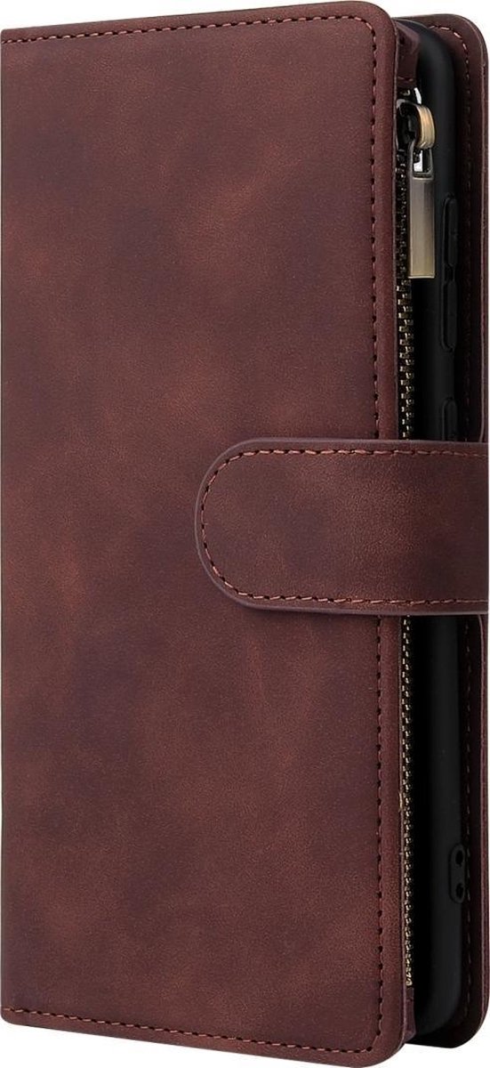 Mobigear Telefoonhoesje geschikt voor Samsung Galaxy A51 Hoesje | Mobigear Zipper Bookcase Portemonnee | Pasjeshouder voor 6 Pasjes | Telefoonhoesje voor Pinpas / OV Kaart / Rijbewijs - Bruin