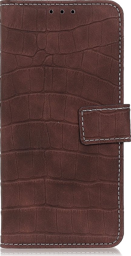 Mobigear Telefoonhoesje geschikt voor LG K50s Hoesje | Mobigear Croco Bookcase Portemonnee | Pasjeshouder voor 3 Pasjes | Telefoonhoesje voor Pinpas / OV Kaart / Rijbewijs - Bruin