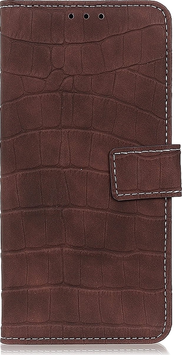 Mobigear Telefoonhoesje geschikt voor LG K50s Hoesje | Mobigear Croco Bookcase Portemonnee | Pasjeshouder voor 3 Pasjes | Telefoonhoesje voor Pinpas / OV Kaart / Rijbewijs - Bruin