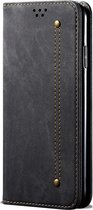 Samsung Galaxy A20s Hoesje - Mobigear - Denim Slim Serie - Katoen Bookcase - Zwart - Hoesje Geschikt Voor Samsung Galaxy A20s