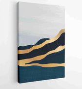 Luxury Gold Mountain wall art vector set. Earth tones landscapes backgrounds set with moon and sun. 2 - Moderne schilderijen – Vertical – 1871795809 - 80*60 Vertical