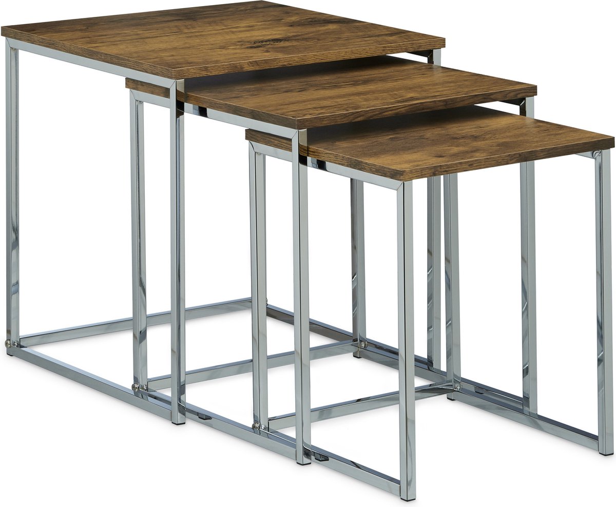 LIFEZEAL Set van 3 salontafels, koffietafel met vierkante bijzettafel, woonkamertafel met metalen frame, salontafel, bijzettafel, modern design, voor woonkamer, slaapkamer (walnoot