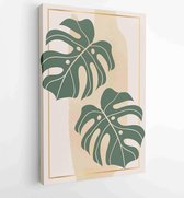 Monstera leaves and Gold Frame luxury wall arts vector. Tropical leaf hand drawn with watercolor texture. 3 - Moderne schilderijen – Vertical – 1870933480 - 80*60 Vertical