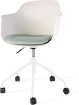 Nolon Nout bureaustoel wit met armleuningen en zacht groen zitkussen - wit onderstel