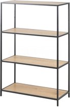 Lisomme Vic houten staande boekenkast naturel - 77 x 114 cm - industrieel - zwart metaal - houten fineerlaag - vier planken