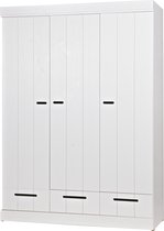 WOOOD Connect Kledingkast 3-Deurs met Lade - Grenen - Wit - 195x140x53