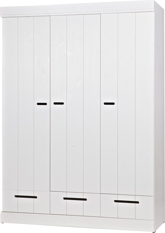 WOOOD Connect Kledingkast 3-Deurs met Lade - Grenen - Wit - 195x140x53