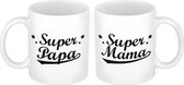 Super papa en mama mok - Cadeau beker set voor Papa en Mama - Moederdag en Vaderdag cadeautje
