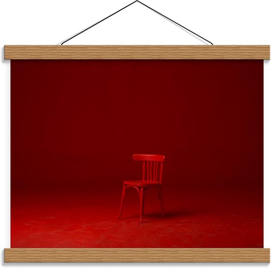Schoolplaat – Rode Stoel in Rood Verlichte Kamer - 40x30cm Foto op Textielposter (Wanddecoratie op Schoolplaat)
