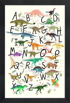 JUNIQE - Poster met houten lijst Dino Alphabet -13x18 /Kleurrijk