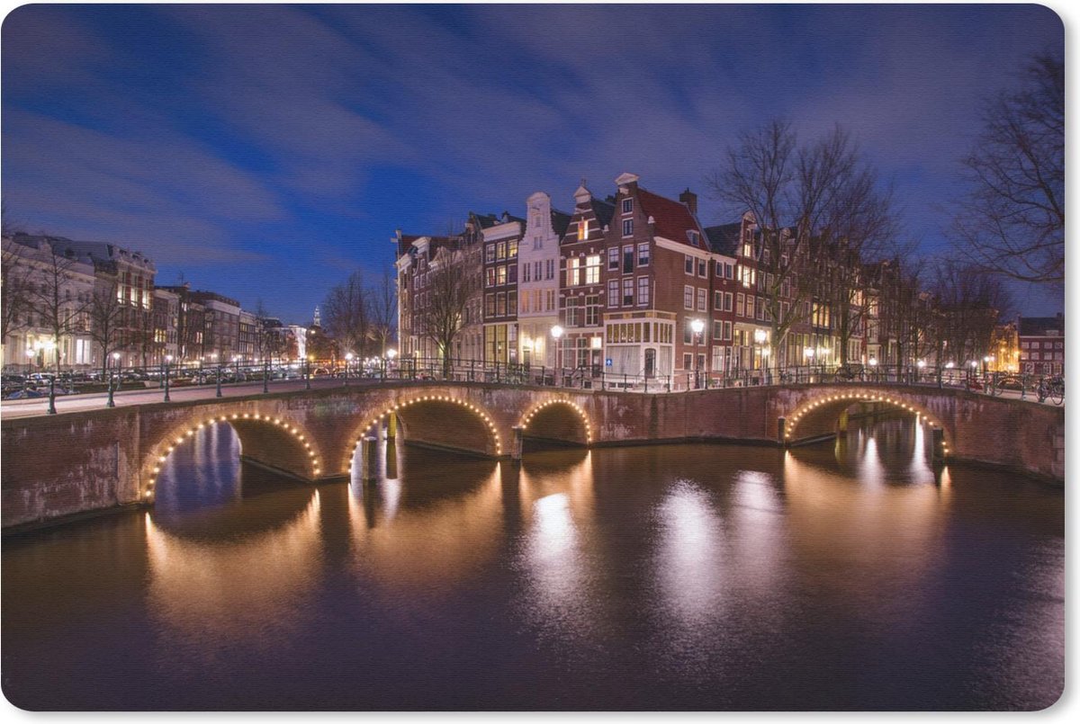 Muismat Amsterdam - Keizersgracht Amsterdam bij nacht muismat rubber - 27x18 cm - Muismat met foto