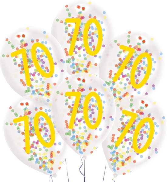 Amscan Ballonnen Confetti 70 Jaar 27,5 Cm Latex Wit 6 Stuks