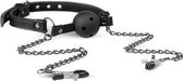 EasyToys Open Ball Gag met Tepelklemmen - Ø 1,70 - Kunstleer - Zwart