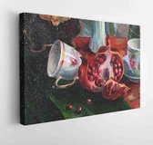 Fragment of the picture. Still life with a mirror, clock, grenade and utensils. - Modern Art Canvas - Horizontal - 598732196 - 40*30 Horizontal