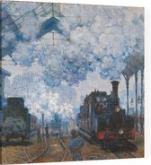 Station Saint-Lazare in Parijs, aankomst van een trein, Claude Monet - Foto op Canvas - 100 x 100 cm